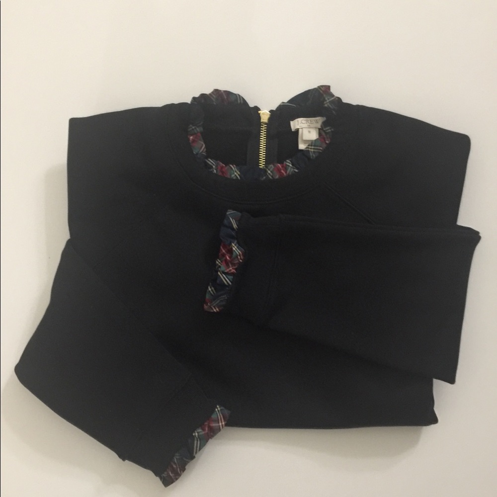 J.Crew Black SweatShirt w/ Plaid Pleated neckline